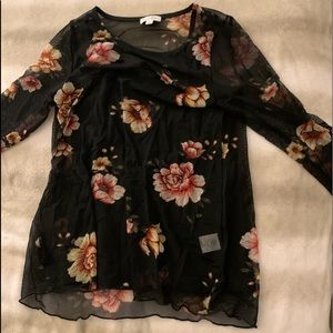 This is a Floral Black Long Sleeve Mesh Top